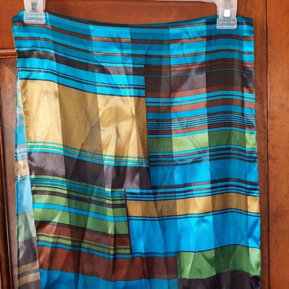 Vintage satin metallic blue brown print mod scarf - Picture 5 of 8